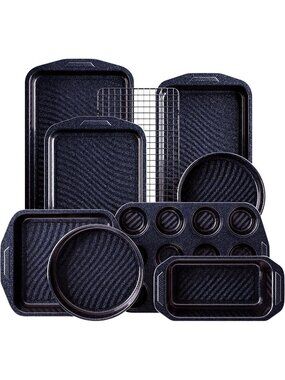 9-Piece Sparkling Blue Nonstick Bakeware Set Non-Toxic Baking Pans Set Steel